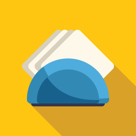 Blue napkin holder with napkins casting a long shadow on a yellow backgroundのイラスト素材