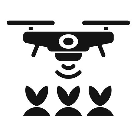 Black icon of a drone flying over crops and scanning them with a signalのイラスト素材