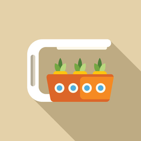 Home gardening equipment growing plants under led light, flat vector illustration with long shadowのイラスト素材