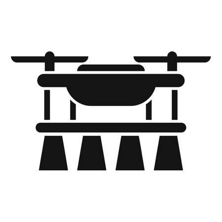 Electric drone with four propellers delivering food using mobile app icon, simple styleのイラスト素材