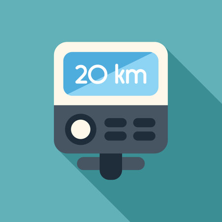 Bike computer showing 20 kilometers distance icon in flat style on a blue backgroundのイラスト素材