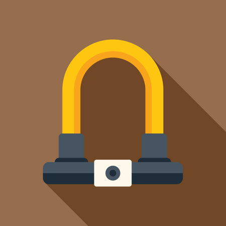 Yellow bicycle u lock on brown background, providing safety and security for bicyclesのイラスト素材