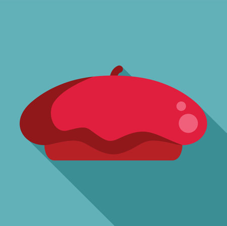 Red french beret casting a long shadow over a blue backgroundのイラスト素材