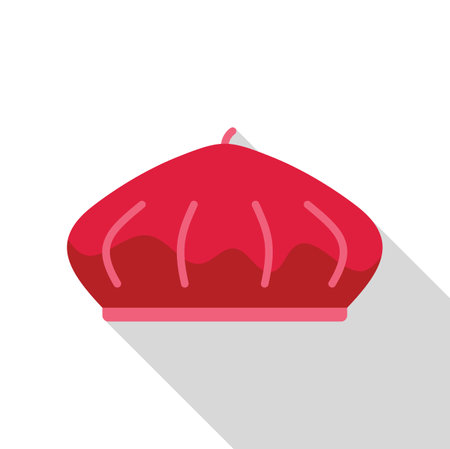 Classic red french beret laying on a white background with a long shadowのイラスト素材