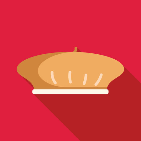 Classic french beret, representing parisian style and culture, isolated on a vibrant red backgroundのイラスト素材