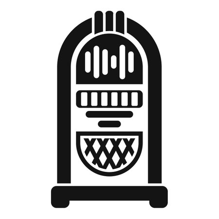 Black glyph icon representing a vintage jukebox playing music, designed in a simple and recognizable silhouette styleのイラスト素材