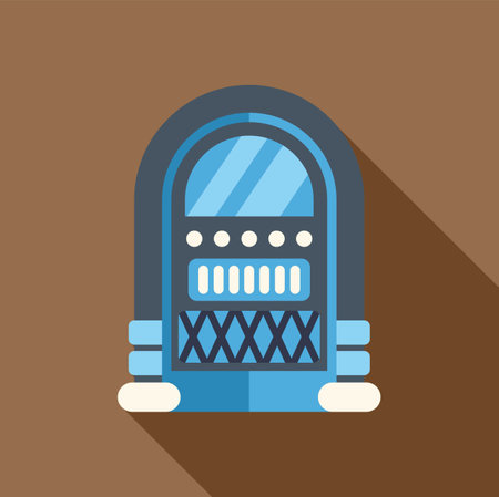 Blue jukebox casting a long shadow on a brown background, perfect for themes of music, nostalgia, and the 1950sのイラスト素材