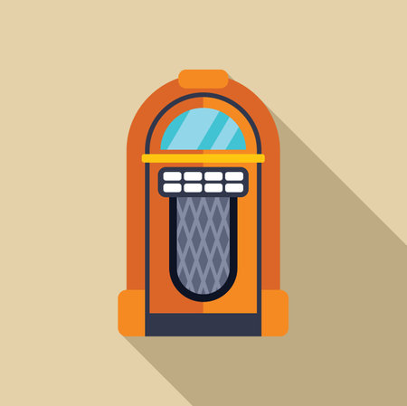 Orange jukebox casting long shadow on brown background, retro music and sound conceptのイラスト素材