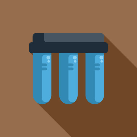 Water filter system purifying drinking water with long shadow on brown backgroundのイラスト素材