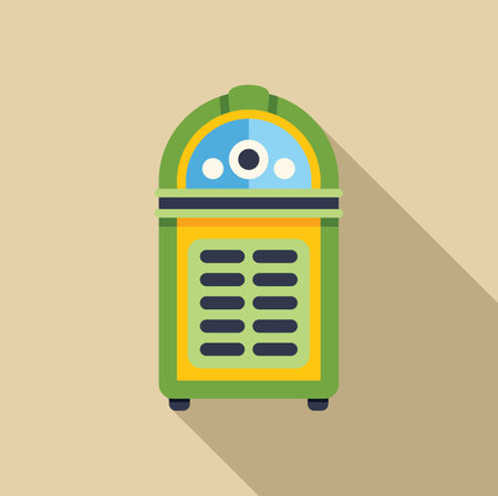 Green and yellow vintage jukebox playing music with a beige backgroundのイラスト素材