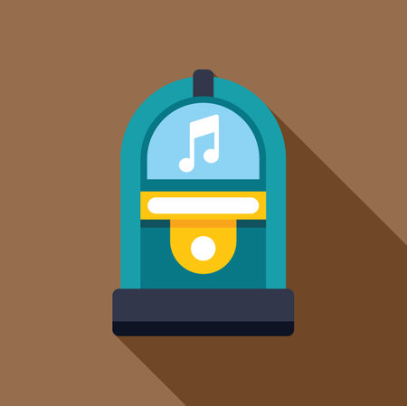 Vector illustration in flat design style of a vintage jukebox playing music, with a long shadowのイラスト素材