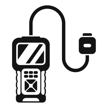 Car diagnostic tool plugged into a car, showing engine trouble codesのイラスト素材
