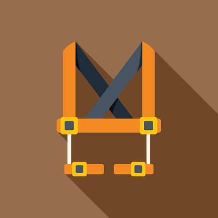 Orange safety harness for work at height, keeping workers safe while performing their jobのイラスト素材