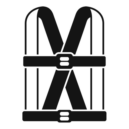 Black silhouette icon of a safety harness, essential personal protective equipment for working at heightのイラスト素材