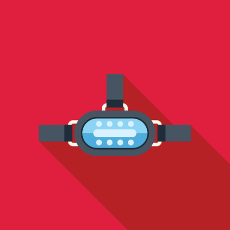 Vr headset experiencing virtual reality simulation with long shadow on red backgroundのイラスト素材