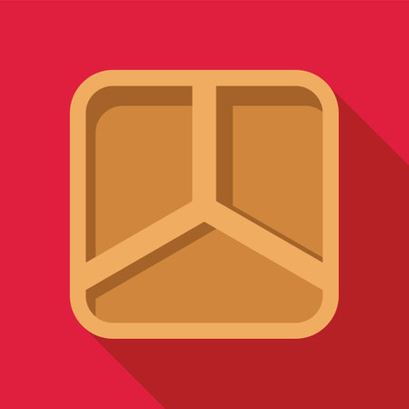 Empty wooden food tray is offering three sections on a red backgroundのイラスト素材