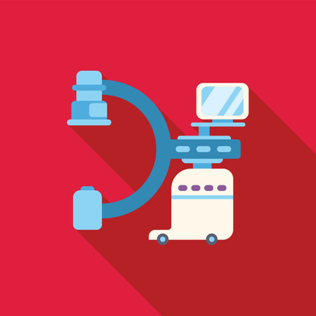 Medical imaging equipment standing with large arch containing x ray equipmentのイラスト素材