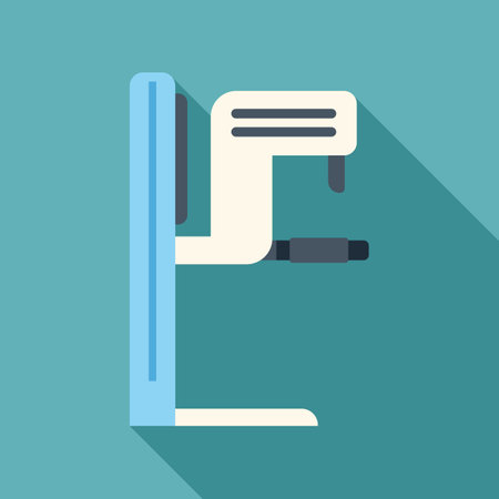 Icon of a mammography machine casting a long shadow over a teal backgroundのイラスト素材