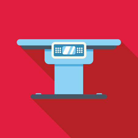 Medical scanner machine standing on a red background, flat design with long shadowのイラスト素材