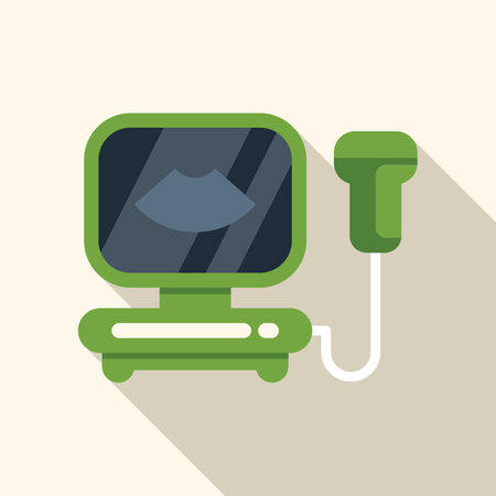 Ultrasound machine displaying a fetus on its screen, representing prenatal care and medical imaging technologyのイラスト素材