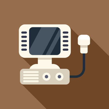 Medical equipment displaying a fetus during an ultrasound examination with a doctor holding the probeのイラスト素材