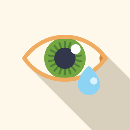 Green eye crying, shedding a tear drop in flat design style with long shadowのイラスト素材