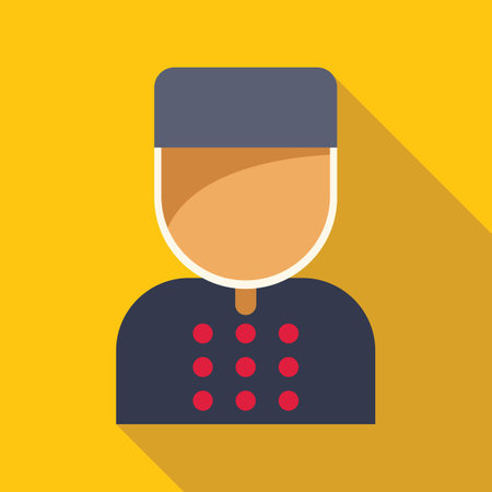 Minimalist vector illustration of a bellhop wearing a uniform, perfect for topics of hotel service and tourismのイラスト素材