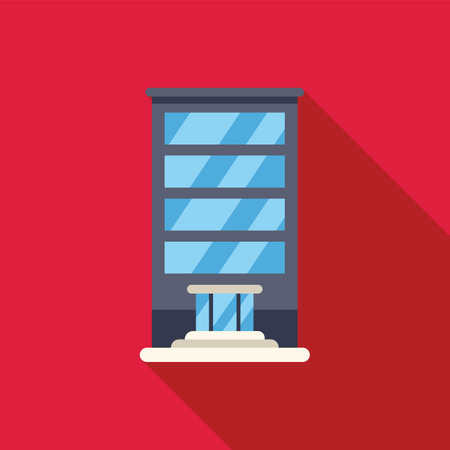 Modern office building with large windows is casting a long shadow on a red backgroundのイラスト素材