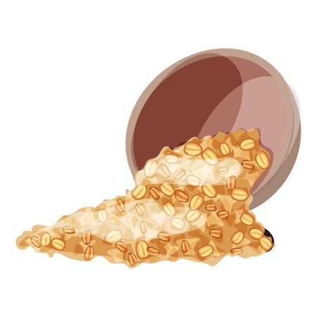 Oatmeal pouring out of a clay bowl onto a surfaceのイラスト素材