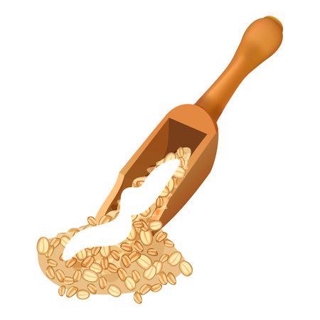 Wooden scoop pouring out raw oatmeal flakesのイラスト素材