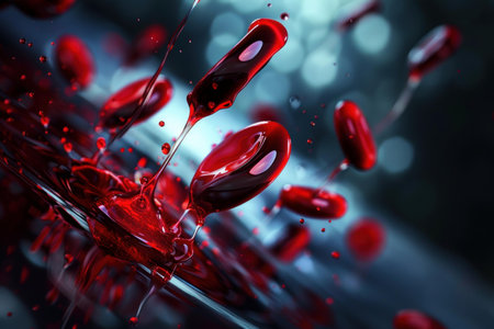 Red blood cells flowing through the bloodstream, 3d renderingの素材