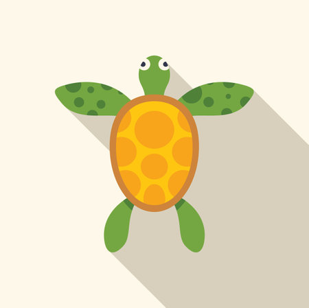 Cartoon sea turtle swimming underwater with long shadow, simple childish drawing of marine reptileのイラスト素材
