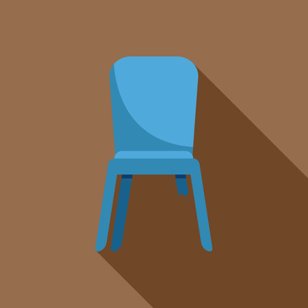 Blue plastic chair with broken leg casting long shadow on brown background, concept of repair service or furniture insuranceのイラスト素材