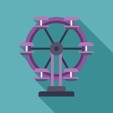 Purple ferris wheel is casting a long shadow over a turquoise backgroundのイラスト素材