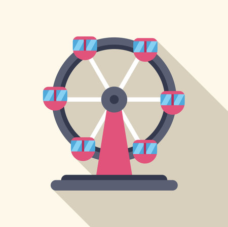 Colorful ferris wheel rotating on amusement park with long shadow for entertainment conceptのイラスト素材