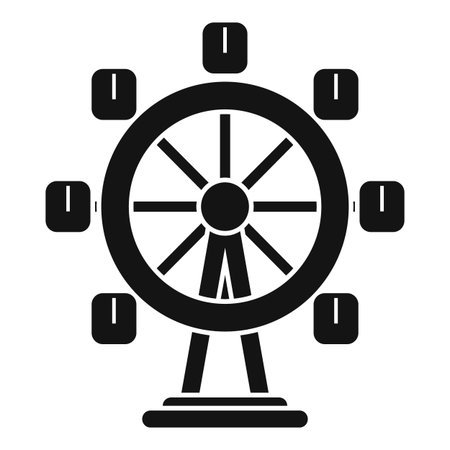 Black glyph icon for a ferris wheel with empty cabins, standing on a platform, isolated on white backgroundのイラスト素材