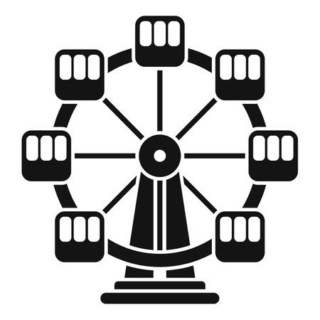 Simple black and white vector icon of a ferris wheel standing stillのイラスト素材