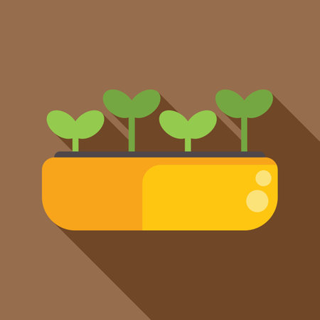 Four seedlings growing in a rectangular pot, representing new life and growthのイラスト素材