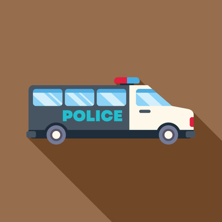 Police van is parking with its siren lights flashingのイラスト素材