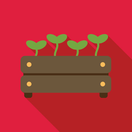 Four seedlings growing in a wooden crate, representing new life and growthのイラスト素材