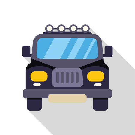 Powerful black off road vehicle is seen from the front, ready for adventureのイラスト素材