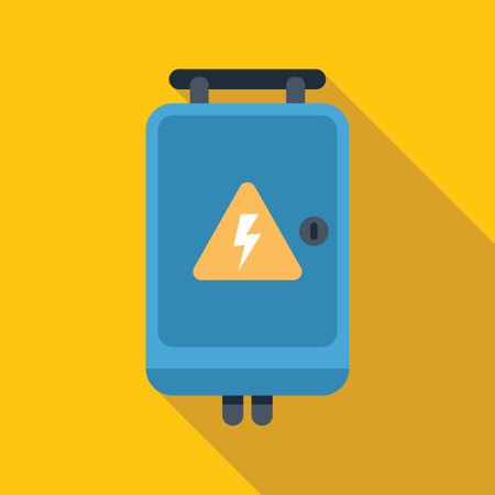 Electrical panel showing high voltage sign with yellow triangle on yellow backgroundのイラスト素材