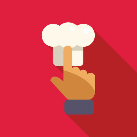 Hand with index finger extended is pointing a chef hat in a online cooking course choice conceptのイラスト素材