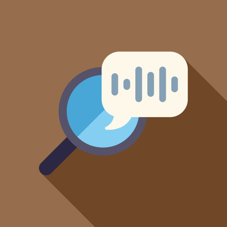 Concept of voice search, audio analysis or digital forensics with a magnifying glass inspecting a sound waveのイラスト素材