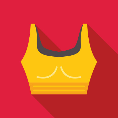 Yellow sports bra icon showing a long shadow on a red backgroundのイラスト素材
