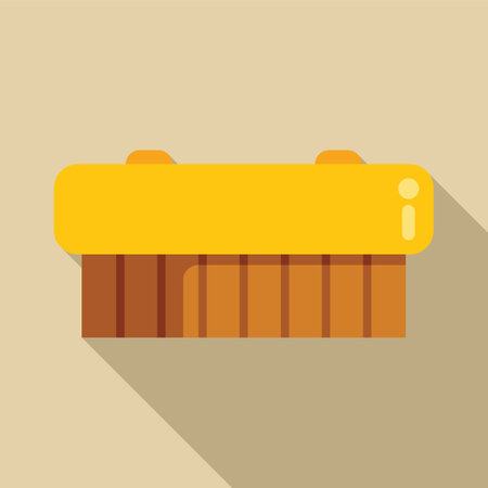 Yellow wooden scrub brush for cleaning is lying on beige backgroundのイラスト素材