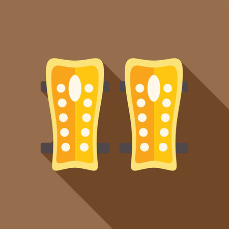 Pair of yellow soccer shin pads with long shadow icon, flat styleのイラスト素材