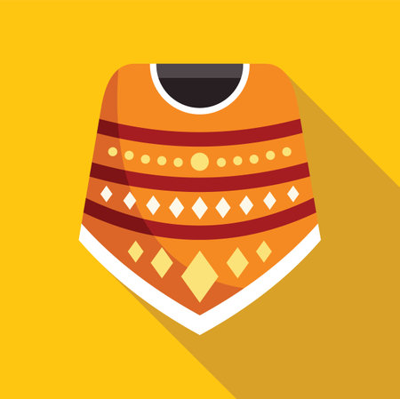 Vibrant and festive traditional mexican poncho, showcasing a colorful pattern, set against a bright yellow backgroundのイラスト素材