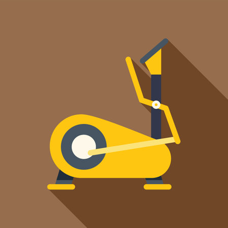 Yellow exercise bike on brown background, perfect for fitness illustrations or gym equipment designsのイラスト素材