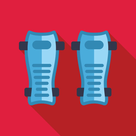 Pair of blue shin guards with straps, essential protective gear for soccer or football players, ensuring safety during matches and practiceのイラスト素材